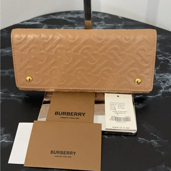 BURBERRY WALLET HERON TB DEBOSSED MONOGRAM CAMEL AUTHENTIC NWT -Store Display- - Picture 2 of 13